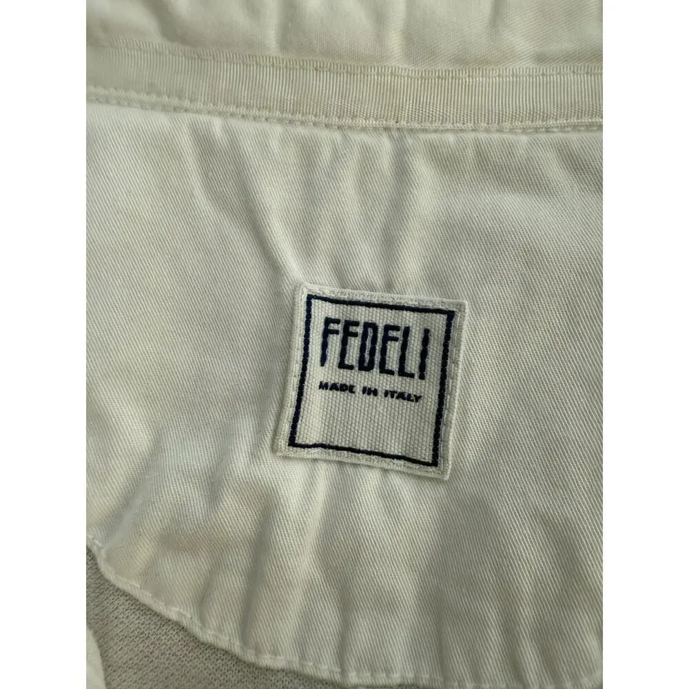 Fedeli Men's White Short Sleeves Button Up Dusty Terry Polo Shirt Size 50 - Picture 2 of 6